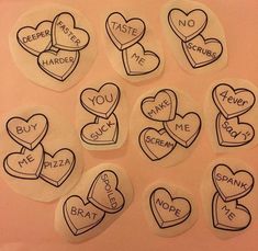 heart shaped stickers that say you love me and other words on the back of them