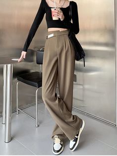 Women's Popular Casual Office Style Pants – 4Colordress Office Lady Dress Pants, Straight Dress Pants With Button Closure, High-waisted Dress Pants For Office, Solid Color Straight Dress Pants With Button Closure, High-waisted Dress Pants For Work, Solid Straight Dress Pants With Button Closure, Office Lady High-waisted Dress Pants For Workwear, Fall Office Lady Pants For Workwear, Ankle-length Business Casual Pants With Button Closure