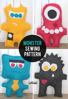 four different types of monster sewing patterns