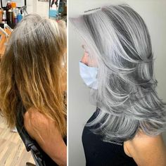 Gray Hair Makeover Long Hair Older Women, Grey Hair Transformation, Grey Hair Inspiration, Gray Hair Growing Out, Hairstyles For Women Over 50, Transition To Gray Hair, Blending Gray Hair, Gray Hair Highlights, Long Gray Hair