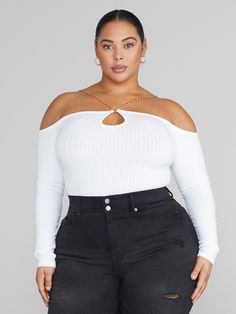 Fashion To Figure, Halter Strap, Shoulder Chain, Plus Size Top, Relaxed Fit Jeans, Top Fabric, Chain Strap, Fit Jeans, Jeans Fit