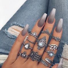 Grey Ombre Nails Ideas Nails, Nailed It, Coffin Nails Designs, Best Acrylic Nails, Matte Nails