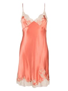 Carine Gilson Calais-Caudry lace-trim Silk Slip Dress - Farfetch Drama Gcse, Carine Gilson, Luxury Nightwear, Pink Slip Dress, Lace Top Dress, Planet People, Scallop Hem, Lingerie Drawer, Five Points