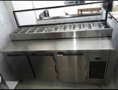 a stainless steel counter in a commercial kitchen