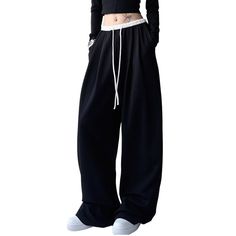 These Women’s Classic Drawstring Sweatpants offer a luxurious blend of comfort and style. Designed with a hint of modern sophistication, their lightweight fabric is tailored to provide a flattering silhouette and a snug fit. Featuring an adjustable drawstring waistband and side pockets, these sweatpants will be a timeless chic addition to any wardrobe. Features: -80% Cotton.20% Polyester -Mid-rise Waist -Solid Color -Straight Leg -Regural Fit -Classic Style Black Wide-leg Drawstring Bottoms, Black Wide Leg Pants With Drawstring Relaxed Fit, Black Wide Leg Drawstring Pants, Black Wide Leg Pants With Drawstring And Relaxed Fit, Black Drawstring Wide Leg Pants For Spring, Black Wide Leg Pants With Drawstring For Spring, Black Drawstring Wide-leg Pants, Black Wide-leg Pants With Drawstring, Black Cotton Wide Leg Pants With Drawstring