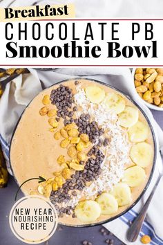 chocolate peanut butter smoothie bowl with text overlay