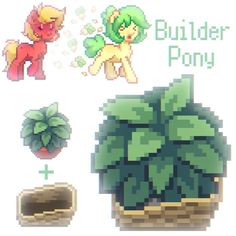 some pixel art with plants and animals