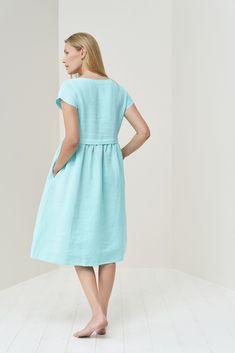 "This linen midi dress is a perfect example of beauty in simplicity. Made from breathable and soft linen, just right below the knee length, This easy-to-wear dress will help you create a relaxed look that you will appreciate throughout the day. ❤️ ❤️ Our products catalog - https://www.etsy.com/listing/1044801005❤️❤️ Save your time browsing the shop, take a look at the catalog! 📌 Check your measurements in the size chart to avoid returns or exchanges! ** Every linen clothes has different measure Linen Summer Dress, Loose Midi Dress, Dress Sleeves, Beauty In Simplicity, Linen Summer, Summer Linen Dresses, Linen Midi Dress, Dress With Pockets, Linen Clothes