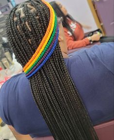 Multi Color Braids, Blue Black Braids, Box Dreads, Birthday Braids, Color Braids, 2000s Hairstyles, Braiding Hair Colors, Cute Box Braids