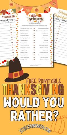 Looking for a fun Thanksgiving activity for kids and adults? Try this fun Thanksgiving ice breaker game. Grab this free printable Thanksgiving Would You Rather Questions. Includes blank templates for you to make your own questions too! Fun Thanksgiving would you rather questions for kids. Thanksgiving would you rather questions for adults. Thanksgiving would you rather game for parties and groups. free Thanksgiving printables. Thanksgiving games printable. Thanksgiving Games For Kids Free Printables, Thanksgiving Work Activities, Thanksgiving Activities For 3rd Grade, Thanksgiving Questions For Adults, Thanksgiving Trivia For Kids, Thanksgiving Activities For 5th Grade, Thanksgiving Classroom Party Ideas, Thanksgiving Games Free, Thanksgiving School Ideas