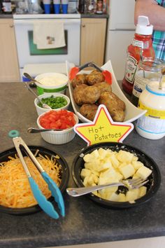 the food is ready to be eaten on the kitchen counter for us to eat at