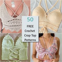 crochet top patterns with the title overlay that says 50 free crochet crop top patterns