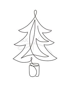 a drawing of a christmas tree with a present on it