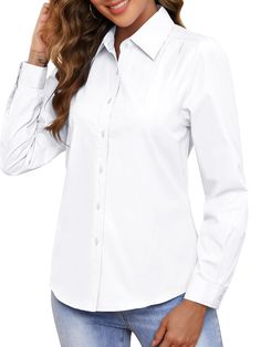 PRICES MAY VARY. 【Soft and Comfy】 long sleeve shirts are made of 40% Cotton, 60% Polyester with friendly soft touch and flowy glossy drape, stretch, anti-see-through, skin-friendly, Soft. 【Unique fabric】Our fabric is moderately thick which has the dual functions of Hygroscopic and breathability. 【Adjustable Long Sleeve】shirt retains the formal feel of an office shirt's buttons and the extra buttons at the wrist allow you to roll up your sleeves and keep your shirt clean at brunch. 【Dignified nec Solid Long Sleeve Shirt For Office, Elegant Long Sleeve Wrinkle-resistant Tops, Solid Long Sleeve Dress Shirt For Office, Business Casual Long Sleeve Dress Shirt, Office Long Sleeve Dress Shirt With Buttons, Solid Long Sleeve Dress Shirt With Button Cuffs, Wrinkle-resistant Long Sleeve Business Casual Tops, Long Sleeve Wrinkle-resistant Tops For Business Casual, Wrinkle-resistant Long Sleeve Tops For Business Casual