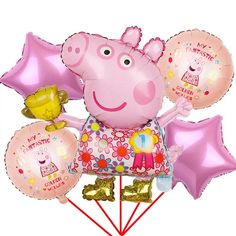 a bunch of balloons that are in the shape of peppa pig