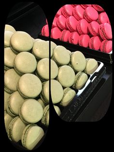 there are two pictures of macaroons in the same photo