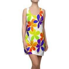 This White Evening Tropical Dress features a Hawaiian print floral design, making it a perfect gift for a girlfriend or a great option for vacation wear. This cute cocktail dress has a classy and elegant vibe, suitable for evening events. It is relevant for holidays, vacations, date nights, and special occasions. Product features - 100% polyester for durability and quick drying - Side seams for shape retention and support - Self-fabric binding for a cohesive look - Sporty fit with a tagless desi Multicolor Summer Holiday Dresses, Multicolor Floral Dress With Vibrant Print For Summer, Multicolor Summer Floral Dress With Vibrant Print, Summer Sleeveless Multicolor Dress With Floral Print, Casual Multicolor Print Dress For Beach Party, Multicolor Tropical Sleeveless Dress For Vacation, Multicolor Tropical Print Sundress, Multicolor Sleeveless Floral Dress With Vibrant Print, Multicolor Floral Sundress For Vacation