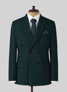 Make a grand impression at a wedding reception with our Naples Bello Green Tweed Double Breasted Suit. Crafted from pure wool, it features a subtle bello green color throughout the plain weave, providing stunning visual appeal. Not only is it durable and warm, but it also exudes classic elegance, making it perfect for any formal occasion. Whether you're attending weddings, formal dinners, cocktail parties, date nights, or traveling for business, this suit will be a stylish companion you can rel Wool Tweed Jacket With Suit Collar For Wedding, Classic Tweed Wedding Suits, Classic Tweed Wedding Blazer, Wedding Wool Tweed Jacket With Notch Lapel, Bespoke Wool Blazer For Wedding, Fitted Green Wool Suit, Classic Winter Tweed Jacket For Wedding, Classic Winter Wedding Tweed Jacket, Timeless Wool Blazer For Wedding