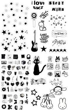 various black and white stickers with different designs