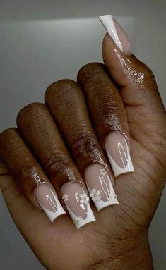 Acrylic Nails Yellow, Graduation Nails, Spring Acrylic Nails, White Acrylic Nails, Girly Acrylic Nails, French Tip Acrylic Nails, Short Square Acrylic Nails, Acrylic Nails Coffin Pink, Bling Acrylic Nails