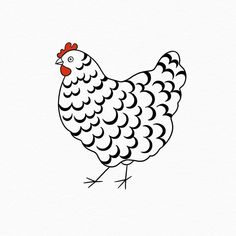 a black and white chicken on a white background