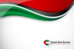 the flag of united arab emirates is waving in the wind on a white and red background