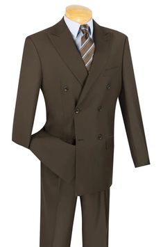 Introducing the Solid Brown 2 Piece Suit in a rich solid brown, brought to you by the Majestify Collection. This suit, crafted with a luxurious wool feel, is your go-to for achieving a polished look suitable for both work and casual outings. The double-breasted jacket, paired with side vents and flat front pants, mirrors timeless sophistication. This versatile ensemble is further enhanced with a matching vest, seamlessly taking you from a day at the office to an evening out. Plus, benefit from t Classic Suits, Dress Business, Church Suits, Business Suits, Men Suit, Solid Brown, Flat Front Pants, Tuxedo Shirts, Classic Suit