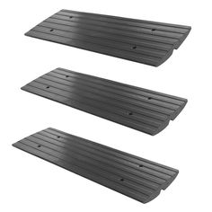 three black plastic shelfs on white background