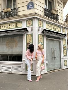 Two girls wearing pink faux fur fuzzy sweaters/jumpers, white/cream high-wasited flare jeans, pink mary jane heels and pink kate spade heart bags | besties, best friend photos, spring in paris, matching with your bestie, girly aesthetic, girly outfit inspo, coquette, dollette, soft girl, paris street style, feminine style inspo, girly inspo, french girl style, romantic style, old money aesthetic, french girl, messy french girl Besties In Paris, Paris With Best Friend Aesthetic, Paris Girls Trip Aesthetic, Rich Girl Aesthetic Outfit, Paris With Bestie Aesthetic, Paris Aesthetic Coquette, Mary Janes Outfit, Rich Girl Aesthetic, Jumper Outfit