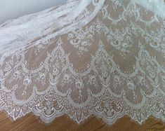 Retro Chantilly Lace Scalloped Motifs Eyelash Trim Fabric | Etsy Scalloped Fabric, Chantilly Lace Wedding Dress, Lace Fabric Diy, Stretch Lace Fabric, White Lace Fabric, Vintage Veils, Lace Diy, Dress Trims, Bridal Lace Fabric