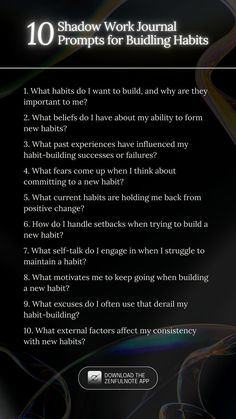 These prompts encourage self-reflection on the challenges and mindsets around building habits, helping you develop strategies for sustainable growth and consistency. Habit 5, Building Habits, Habit 1