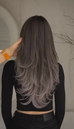 Deep Dye Hair, Dark Brown To Silver Hair, Brown To Silver Hair Ombre, Smokey Ash Grey Hair Balayage, Silver Tipped Hair, Dark Brown Ash Hair Color, Brown Platinum Balayage, Black Platinum Hair, Black And Ash Blonde Hair