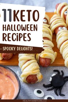 halloween food with text overlay that reads 11 keto halloween recipes spooky delights