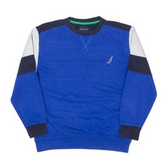 NAUTICA Sweatshirt Blue Boys M Blue Crew Neck T-shirt, Blue Cotton T-shirt With Ribbed Cuffs, Blue Fleece Crew Neck Sweatshirt, Blue Fleece Sweater With Ribbed Cuffs, Blue Sweats With Ribbed Cuffs And Long Sleeves, Blue Cotton Crew Neck Sweater, Blue Relaxed Fit Fleece Sweater, Blue Crew Neck Sweats For Streetwear, Blue Crew Neck T-shirt For Winter