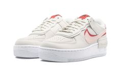 The Nike Air Force 1 Shadow is a women's style with a design that has us seeing double.  Dubbed the "Phantom" colorway, this AF1 takes the iconic sneaker silhouette and adds shades of pink and red to a cream-colored leather base.  Layered milky white paneling at the eyestay adds a dimensional effect.  Also doubled up are the sneaker’s Swoosh and midsole “AIR” branding found on the lateral side and in two spots at the heel.  Below, a crisp white sole holds Nike Air cushioning and a rubber tractio Shadow Phantom, Yeezy 750, Nike X Travis Scott, Nike Air Force 1 Shadow, Air Force 1 Shadow, Nike Air Force One, Low Air Jordan 1, Birthday Inspo, Jordan 8