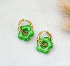 Green Resin Flower Charm Huggie Hoop Earrings - Hypoallergenic Stainless Steel, Hypoallergenic Earrings, Handmade Jewelry, Gift For Her by MarigoldDesignsss on Etsy Green Hypoallergenic Flower-shaped Earrings, Hypoallergenic Green Flower-shaped Earrings, Hypoallergenic Flower Shaped Hoop Earrings For Gift, Hypoallergenic Flower-shaped Hoop Earrings Gift, Hypoallergenic Flower-shaped Hoop Earrings, Hypoallergenic Green Flower Earrings, Hypoallergenic Small Hoop Flower Earrings As Gift, Hypoallergenic Small Hoop Flower Earrings For Gifts, Hypoallergenic Small Hoop Flower Earrings