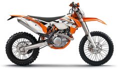 an orange and white dirt bike on a white background