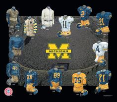 the michigan football team's uniforms are arranged in a circle