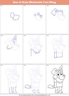 step by step instructions for how to draw a cartoon character from bluey the hedgehog