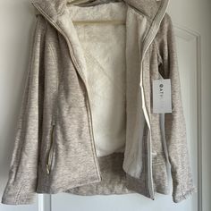 Brand New Tags On Had 2 Of Them- Love This And So Cozy! Cozy Fit Athleisure Outerwear For Everyday, Everyday Winter Athleisure Outerwear, Everyday Athleisure Winter Outerwear, Athleisure Winter Outerwear For Everyday, Athleisure Outerwear For Winter Everyday Use, Comfy Cozy Fit White Outerwear, Sporty Cream Tops For Winter, Neutral Winter Sweatshirt For Loungewear, Cozy Fit White Athleisure Outerwear