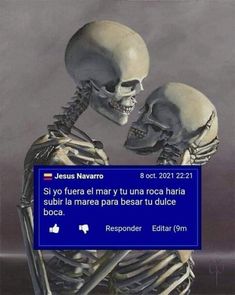 two skeletons sitting next to each other in front of a computer screen