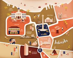 an illustrated map of the city of jakana, new zealand is shown in this illustration