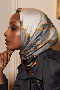 Haute Hijab, Rope Border, Chain Links, Hijabi Fashion, Niqab, Silk Twill, Blue Silk