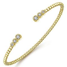 Gabriel Bujukan 14K Yellow Gold Six Graduating Bezel Diamond Bangle Bracelet Set with 0.25 Carat Total Weight Round Diamonds and Milgrain Detailing Diamonds are SI clarity and G/H color- 6 diamonds in bracelet Bracelet measures approximately 1/16th inch wide Includes bracelet box Includes jewelry appraisal Free expedited shipping on this item Ships fully insured to point of delivery Elegant Bezel Set Bangle Bracelet, Elegant Bangle Bracelet With Bezel Setting, Fine Jewelry Bezel-set Bangle, Yellow Gold Jewelry Bangle With Bezel Setting, Luxury Bangle Bracelets With Bezel Setting, Yellow Gold Bangle Diamond Bracelet With Bezel Setting, Yellow Gold Diamond Bangle With Bezel Setting, Yellow Gold Diamond Bangle Bracelet With Bezel Setting, Gold Bangle Bracelet With Bezel Setting