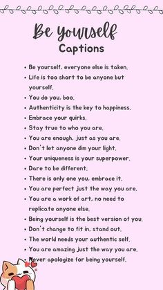 a pink poster with the words be yourself captions