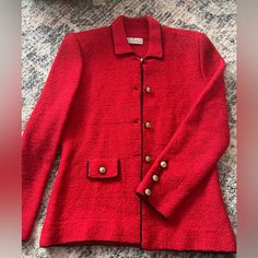 Rare And One Of A Kind! Women Size Small. Sara Fredrick’s Was A Designer For High End Pieces, Like Chanel. This Is Her Original Piece And Chanel, Saint Laurent, Gucci All Have The Similar Style In Jacket! 100 Percent Wool. Great Condtion A6 Luxury Red Women's Outerwear, Luxury Red Outerwear With Faux Fur Trim, Vintage Red Embroidered Outerwear, Luxury Red V-neck Outerwear, Vintage Single-breasted Red Outerwear, 100 Percent, Blazer Jacket, Saint Laurent, Womens Sizes