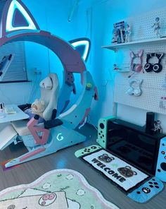 a child's room with toys and accessories on the floor