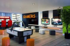 a room filled with different types of video games and arcade gaming machines in it's center