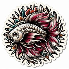 a sticker with an image of a fish in the middle of it's body