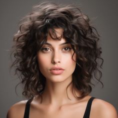 Mid Length Curly Shag, Curly Feathered Hair, Best Haircut For Curly Hair Medium, Short Layered Haircuts Curly Hair, Layered Wavy Hair With Bangs, Shag Hairstyles Curly Hair, Curly Layered Hair Medium, Short Curly Hair Shag, Wolf Cut Hair Curly